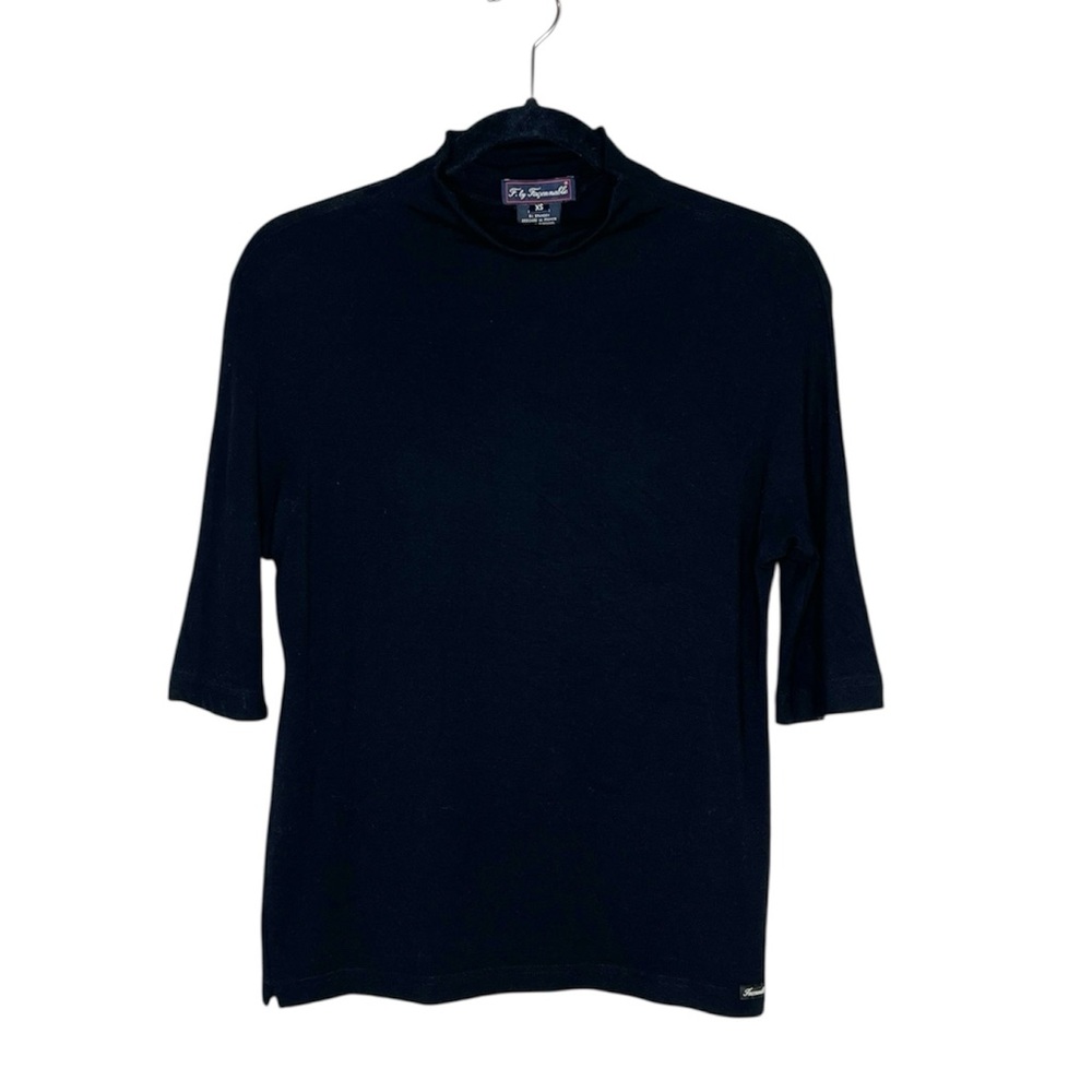 F by Faconnable Mock Neck Black Elbow Length Sleeve Top size XS